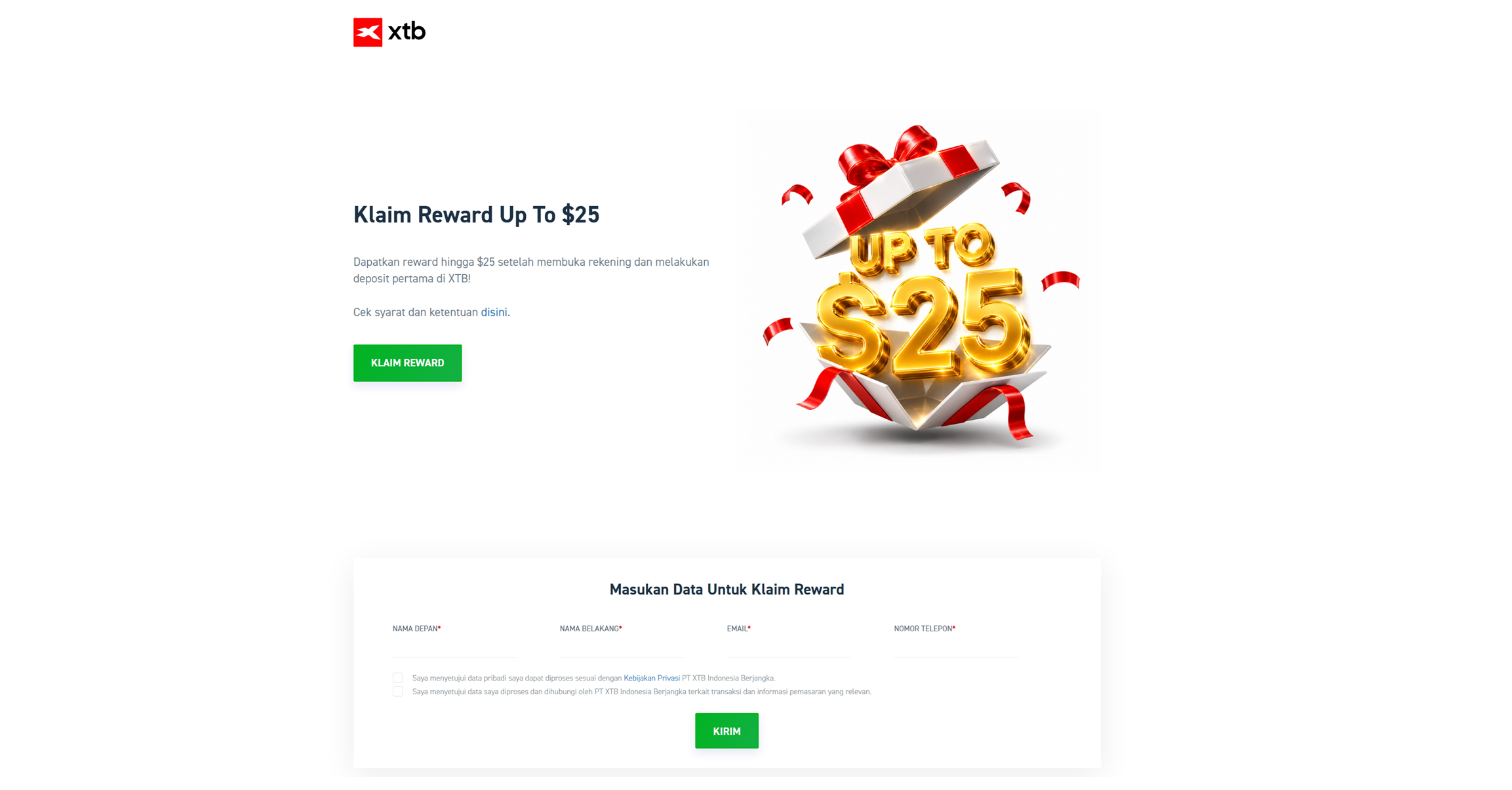 Bonus XTB Indonesia: reward tunai hingga USD 25